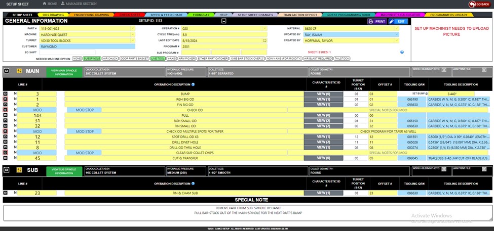 Cnc Manufacturing Setup Sheet Application Zuggo Custom Apps 2696